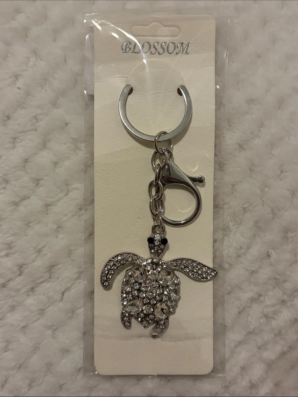 Crystal Turtle Keychain Charm - Silver